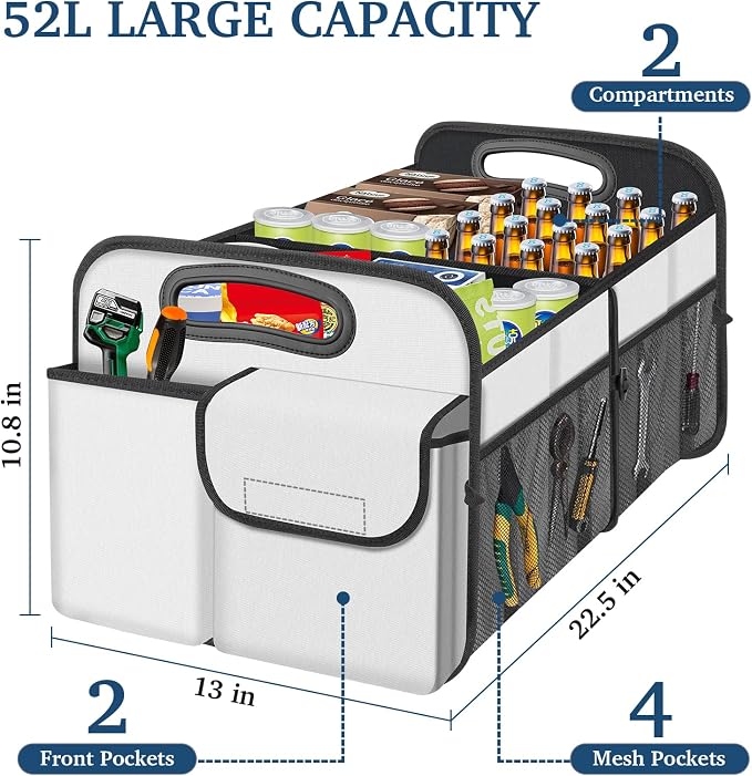 Femuar Car Trunk Organizer, Car Storage Organizer with Large Capacity Waterproof Collapsible Trunk Organizer for Car Suv/Jeep/Sedan (Beige, Standard) - Image 2