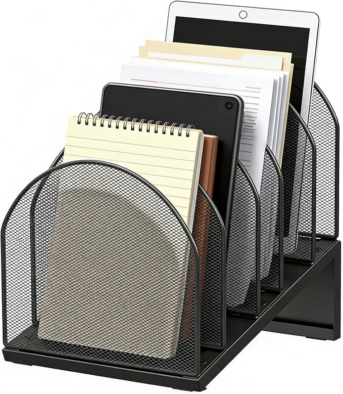gianotter Desktop File Organizer with 5 Compartments | Desk Organizer Paper Organizer for Desk Workspace Organizers for Office Supplies (Black, Inclined Style) by gianotter