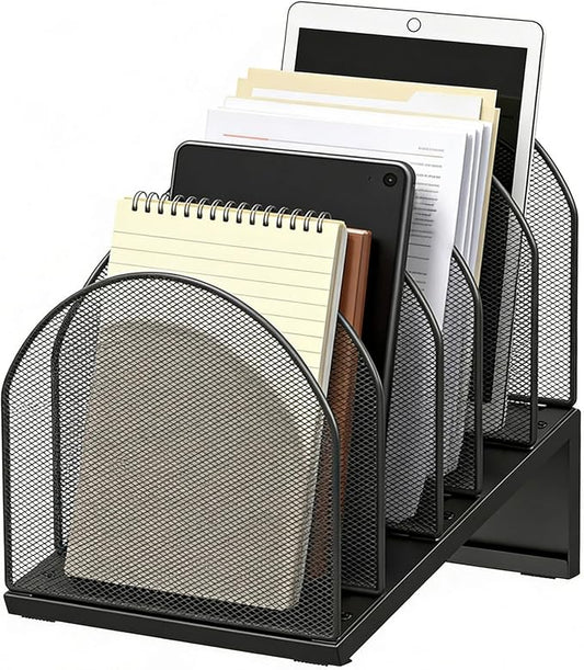 gianotter Desktop File Organizer with 5 Compartments | Desk Organizer Paper Organizer for Desk Workspace Organizers for Office Supplies (Black, Inclined Style) by gianotter