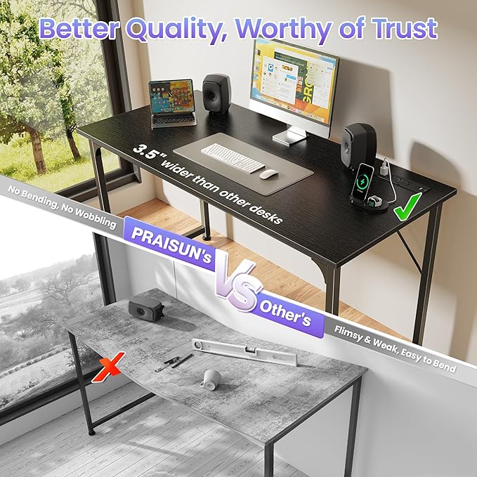 PRAISUN 47 X 20 Inch Computer Desk, Power Outlets, USB-C, Black | Office Desk with 4 AC Outlets, USB & USB-C, Sturdy Metal Frame, Spacious Desktop for Work, Writing, Study & Gaming - Image 7