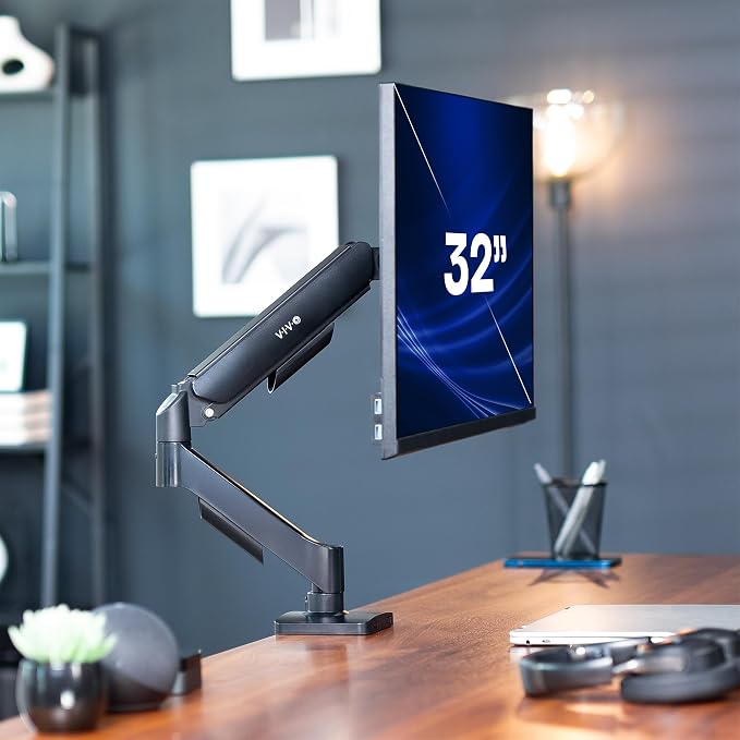 VIVO Single Monitor Stand, Fully Adjustable Arm for 17 to 32 inch Screen, Mechanical Articulating Desk Mount, Gaming and Office Setups, VESA 75x75, 100x100, Max 19.8 lbs, Classic, Black, STAND-V001O - Image 2