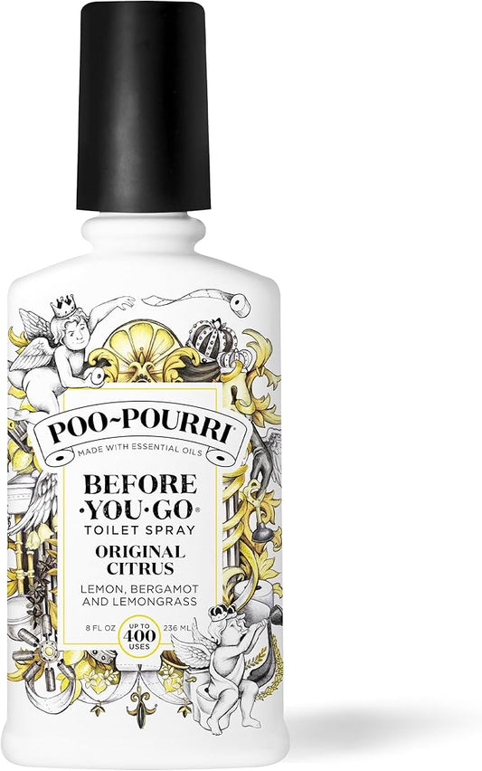 Poo-Pourri Before-You-Go Toilet Spray, Original Citrus, 8 Fl Oz, Up to 400 Uses, Bathroom Odor Deodorizer, Plant-Based with Essential Oils, for Home or Work, Lemon, Bergamot and Lemongrass Scent by Unknown