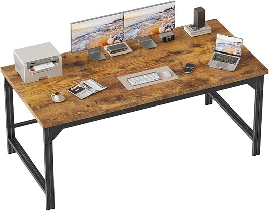 Mericonia 54 Inch Computer Desk, 1" Thick Large Office Table, Brown | Modern Simple Style, Heavy Duty Industrial Frame, Study & Writing Table for Home Bedroom Work by MERICONIA