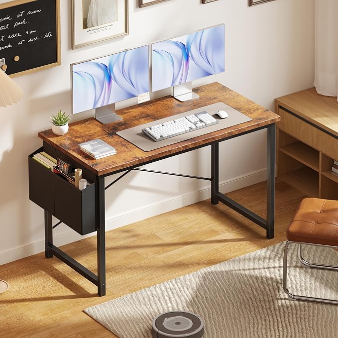 OLIXIS Computer Desk, 47 Inch Gaming Desks for Home Office Small Spaces | Writing Study Craft Work Table, Computer Workstation for Bedroom with Storage Bag, Rustic Brown - Image 6