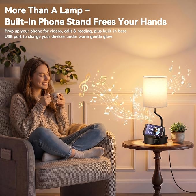 Fenmzee Bedside Lamps for Bedroom Set of 2 - Table Desk Lamp for Nightstand | 15" Table Lamp for Living Room with Pen Holder & Phone Stand, USB A+C Port, AC Outlet, 3 Color Temperature, LED Bulb Included - Image 5