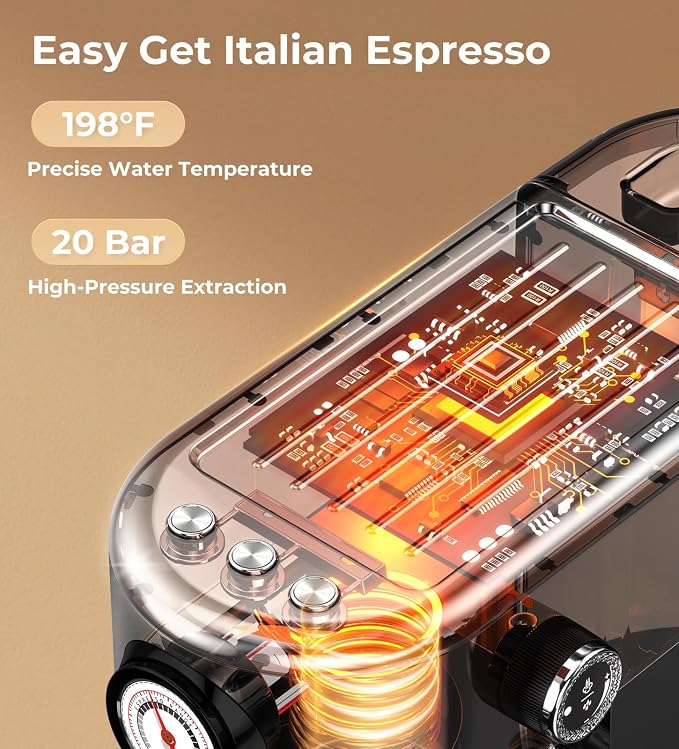 atatix 20 Bar Espresso Machine with Milk Frother, Compact Espresso Maker | Black Stainless Steel Coffee Machine,with Precise Temp Contro, 44oz Removable Water Tank for Latte, Cappuccino - Image 5