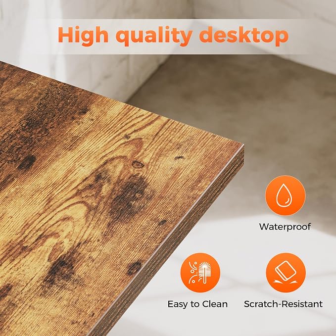 Mericonia 48 Inch Computer Desk & 32 Inch Small Rolling Desk, 2pcs | Simple Writing Table for Home Office Bedroom Work Study, Brown - Image 8
