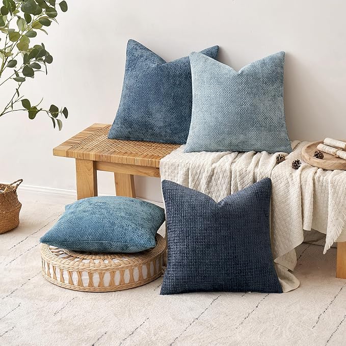 MIULEE Pack of 4 Couch Throw Pillow Covers 18x18 Inch Neutral Blue Soft Decorative Chenille Pillow Covers Farmhouse Accent Cushion Covers for Boho Western Spring Coastal Decor Sofa Bed Living Room - Image 5