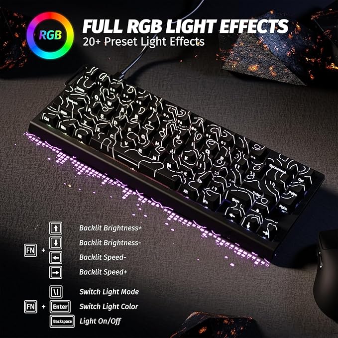 ATTACK SHARK X68HE RT Mechanical Gaming Keyboard 60% Wired TKL-BlackContour | Adjustable Actuation,Hall Effect Magnetic Switch,8KHz Polling Rate,RGB Backlit,Top Mount,Side Printed Keycap for PC Mac Gamer - Image 6