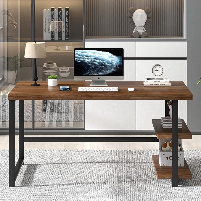 FOLUBAN 47 Inch Computer Desk, Small Home Office Desk with Storage Shelves, Industrial Writing Study Gaming Table Workstation for Living Room Bedroom, Rustic Walnut - Image 7