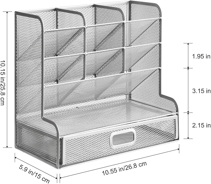 Marbrasse Larger Mesh Desk Organizer with Drawer, Multi-Functional Pen Pencil Holder, Desk Organizers and Accessories for Office Art Supplies (Silver Mesh Pen Holder with Drawer) - Image 7
