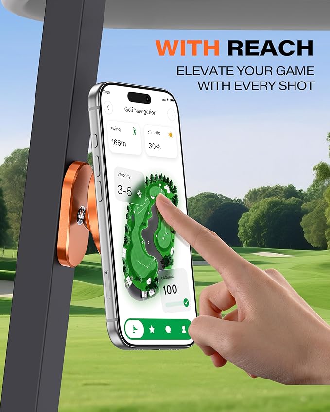 A2C Alloy Magnetic Golf Cart Phone Holder for MagSafe iPhone, Unique Golf Gifts for Men Women Golfers, Golf Gift for Him Her Husband, Golf Accessories Essentials Gadgets Fits EZGO, Club Car (Orange) - Image 2