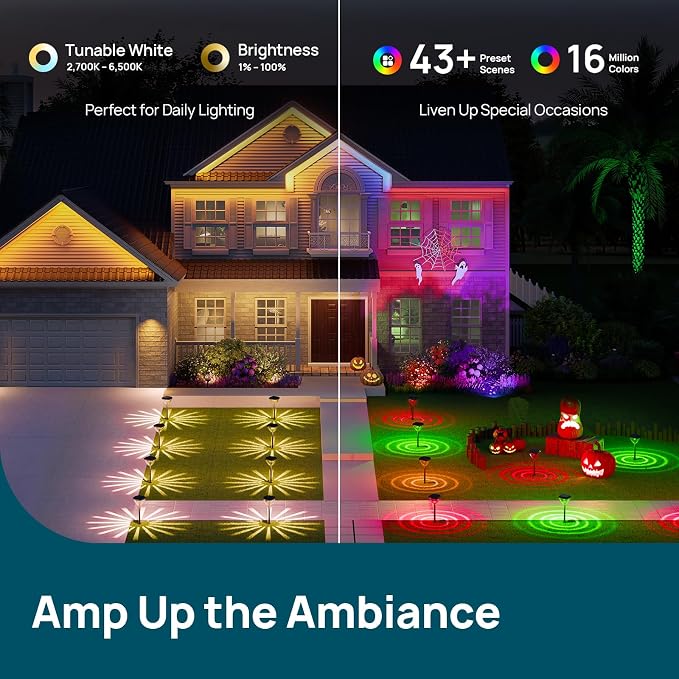 Linkind Smart Solar Pathway Lights SP6, in-App Pattern Switching Solar Lights Outdoor, USB&Solar Charging, Cool/Warm White/Color-Changing Landscape Lighting, Easter Decor for Yard, Patio, 1 Pack - Image 6