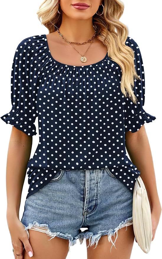 WIHOLL Womens Short Sleeve Square Neck Summer Tops Dressy Casual Blouses Trendy Clothes 2026 - Image 2