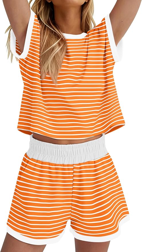 WIHOLL Two Piece Sets for Women Summer Lounge Short Sets Cap Sleeve Crew Neck Sweatsuit with Pocket XS-2XL - Image 4