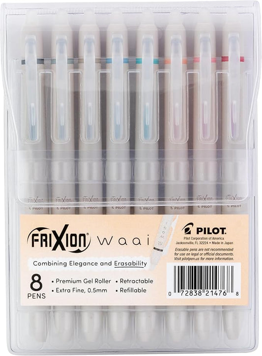 Pilot FriXion Waai Erasable Gel Pens, 8-Pack Pouch, Extra Fine Point 0.5 mm, Assorted Colors, FriXion Erasable Pens - For School, Journaling & Office Writing by PilotCorporationofAmerica