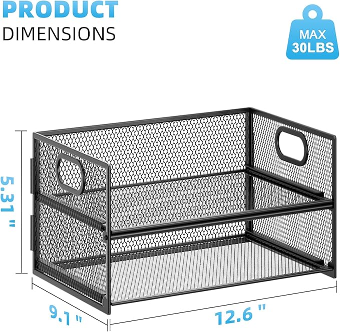 Marbrasse 2 Tier Paper Organizer Letter Tray, Mesh File Organizer with Handle, Paper Sorter Desk Organizer for Home Office Supplies - Black - Image 4