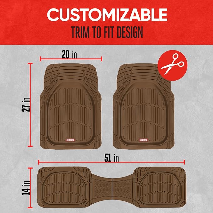 Motor Trend FlexTough Deep Dish All-Weather Floor Mats, Waterproof Trim-To Fit Mats for Cars, Trucks, SUVs - Universal Automotive Floor Liners, Car Accessories, Brown - Image 7