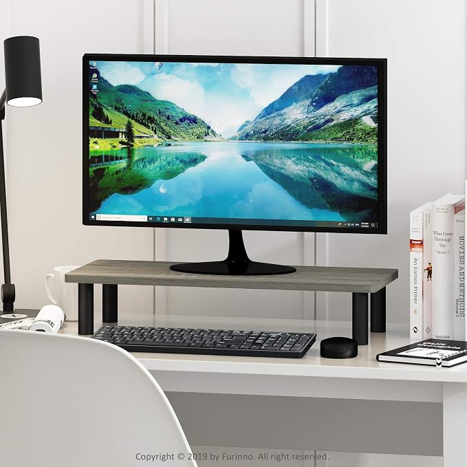 Furinno TURN-N-TUBE Monitor Stand Riser, 23.6" Wide Rectangle Monitor Riser, Laptop Stand for Desk, Office Desktop Accessories Organizers, Toolless Assembly, For Study Room, Dorm, French Oak - Image 2
