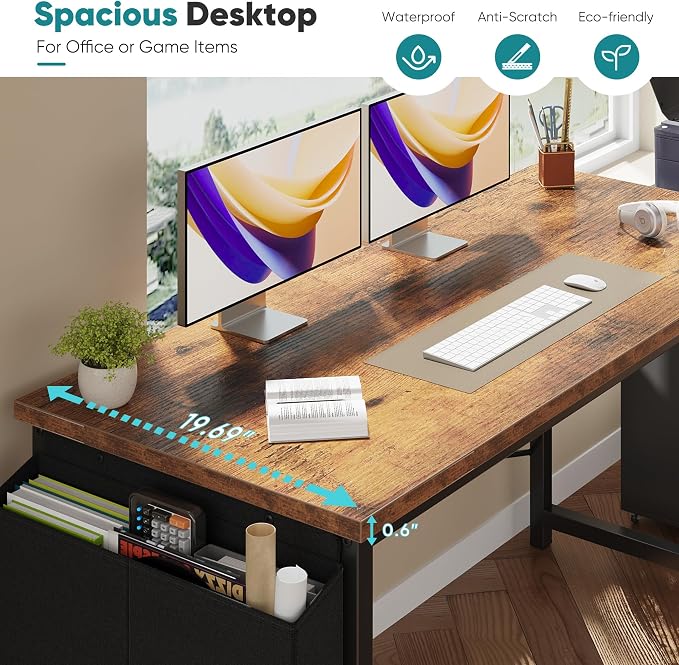 OLIXIS Computer Desk, 47 Inch Gaming Desks for Home Office Small Spaces | Writing Study Craft Work Table, Computer Workstation for Bedroom with Storage Bag, Rustic Brown - Image 5