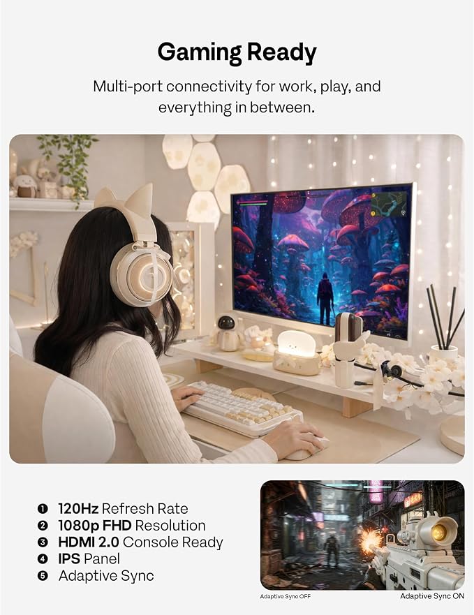 Pixio PX246 Wave Beige 24 inch 120Hz Refresh Rate FHD 1080p Resolution IPS Panel 4ms GTG Response Time Gaming Monitor with Adaptive Sync - Image 6