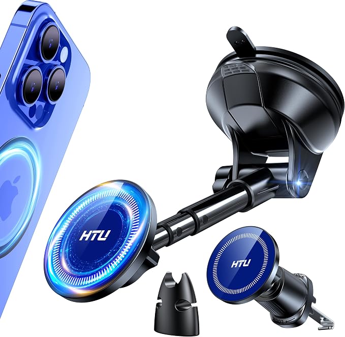 HTU 2026 Upgraded for Magsafe Car Mount [80LBS Strongest Suction & Military-Grade] Powerful Magnetic Cell Phone Holder for Car Dashboard Windshield for iPhone 17 16 15 14 Pro Max Mini,Dark Blue by HTU15yearsincarmounts