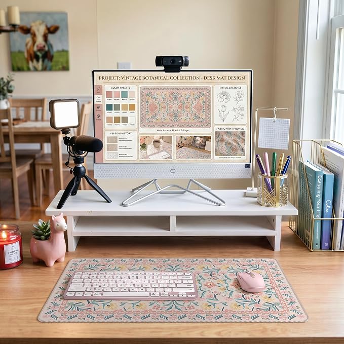 iCasso Aesthetic Mouse Pad for Office Decor,23.6x13.7in,Pink Floral | Desk Matt for Desktop,Anti-Slip Mousepad with Stitched Edges for Laptop Computer Keyboard,Smooth Water-Resistant - Image 8
