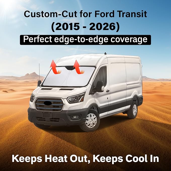 EcoNour Windshield Sunshade Compatible for Ford Transit 2015-2024 2025 2026, Wagon XL,Wagon XLT Cargo Vehicle,Connect Van XL Sun Visor for Front Window Sun Cover, Heat Protector, Car Accessories - Image 2