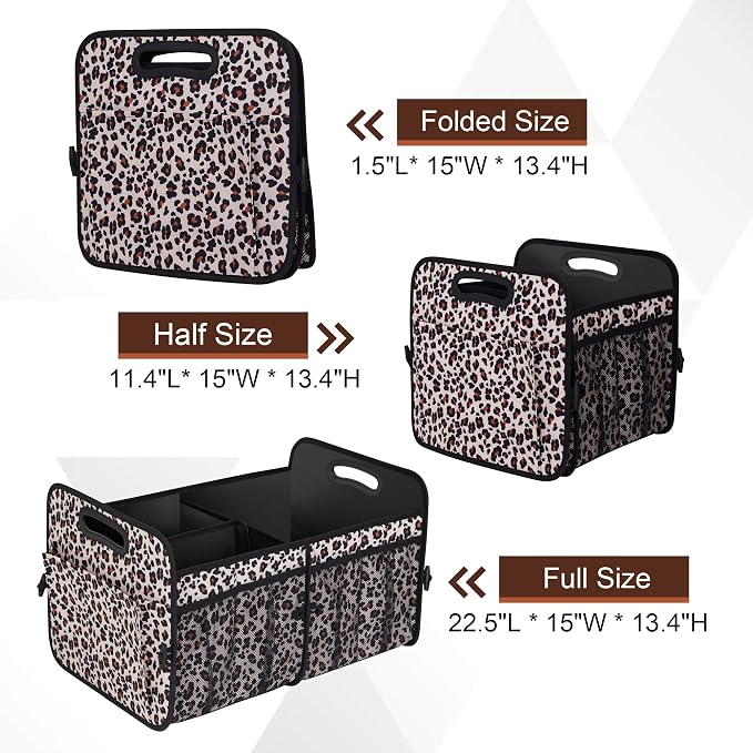 Femuar Car Trunk Organizer, Large Capacity Collapsible Trunk Storage with 11 Pockets, Waterproof, Non-Slip, Suitable for Car, SUV, Truck, Van, Jeep, Sedan, Leopard Print - Image 4