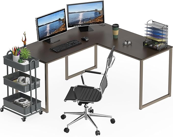 SHW Mission 55 x 60 L-Shape Home Office Computer Desk, Espresso | Reversible Desktop Design - Image 5