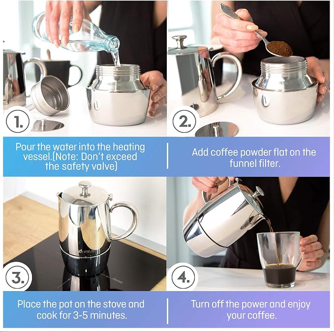 VeoHome Stovetop Espresso Coffee Maker - l Multi-Stove Stainless Steel Induction Moka Pot (300 mL) - Image 5