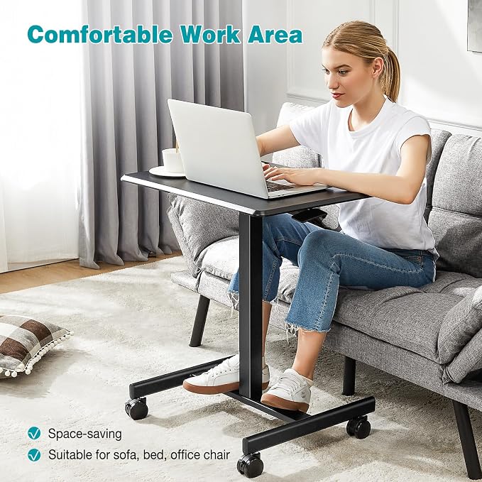 DUMOS Mobile Rolling Desk with Wheels Adjustable Height | Small Standing Desks Portable Laptop PC Table, Computer Workstation for Home Office Small Space, Modern Black - Image 6