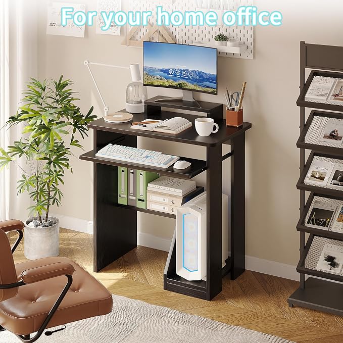 ALISENED 30 Inch Computer Desk, with Keyboard Tray & Monitor Stand | Compact Desk for Space-Saving, Ergonomic Study Desk with Storage Shelves for Writing, Gaming, Working, Black - Image 9