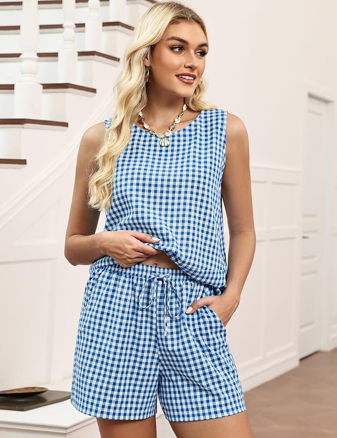 LOMON Women's Trendy 2 Piece Outfits Shorts Sets Summer Crew Neck Sleeveless Tank Top and Bottom Matching with Pockets 2026 - Image 3