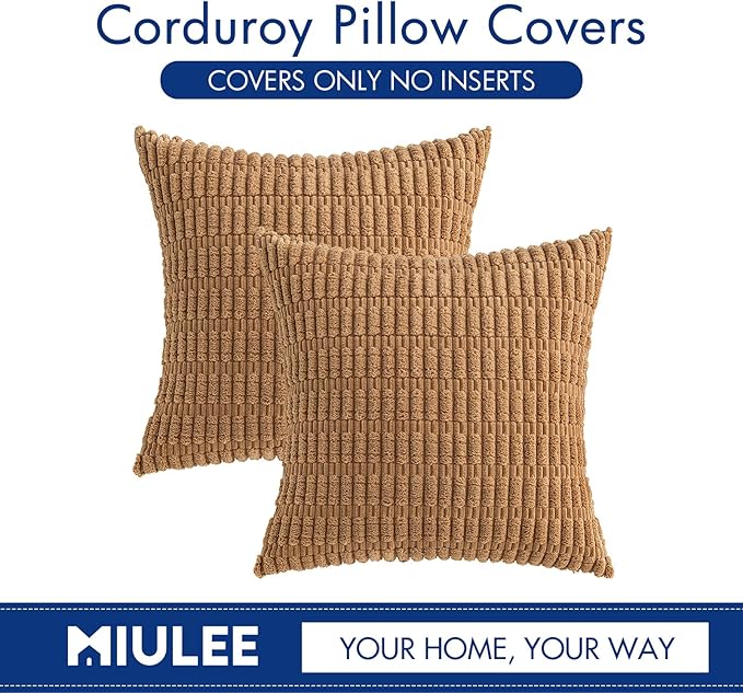 MIULEE Pack of 2 Corduroy Decorative Throw Pillow Covers 18x18 Inch Soft Boho Striped Pillow Covers Modern Farmhouse Home Decor for Sofa Living Room Couch Bed Brown - Image 6