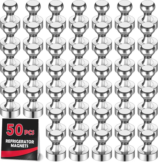 LOVIMAG Fridge Magnets 50Pcs, Magnet for Refrigerator Whiteboard, Silver | Small Strong Neodymium Metal Cute Push Pin for Classroom, Kitchen, Accessories Decorative, Office, Calendar by LOVIMAG