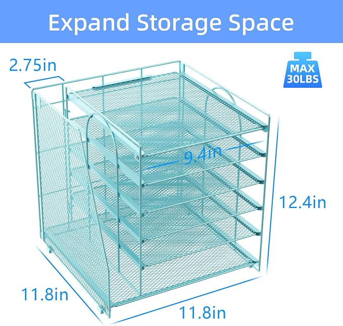 gianotter 6-Tier Paper Organizer With Magazine Holder | Desk Organizers and Accessories, File Organizer for Office Supplies Storag (Blue, 6-Tier) - Image 5