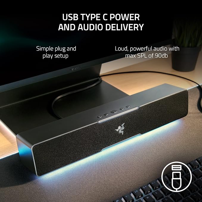 Razer Leviathan V2 X, PC Soundbar with Full-Range Drivers, Black | Compact Design, Chroma RGB, USB-C, Bluetooth 5.0, for PC, Laptop, Smartphones, Tablets & Nintendo Switch - Image 4