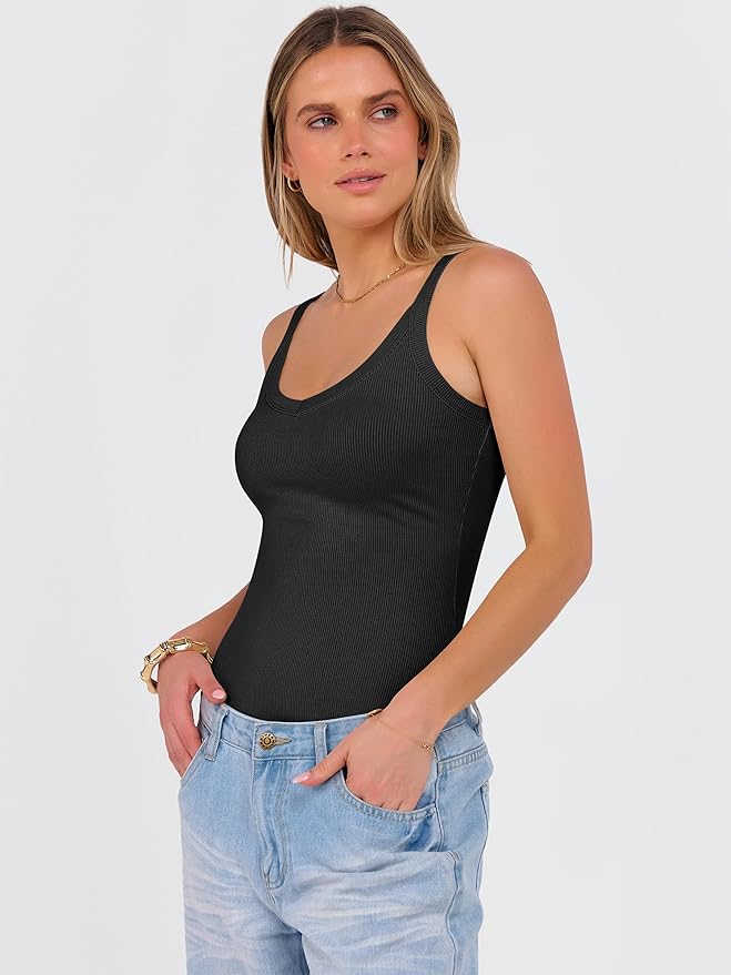 ANRABESS V Neck Tank Tops for Women Ribbed Knit Camisole 2026 Summer Casual Sleeveless Slim Fitted Basic Cami Shirts Clothes - Image 4