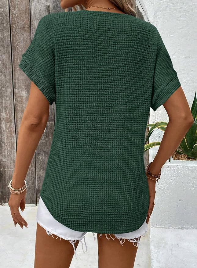 Dokotoo Womens Waffle Knit Tops 2026 Spring Summer V Neck Shirts Casual Trendy Women's Blouses Basic Tee - Image 4