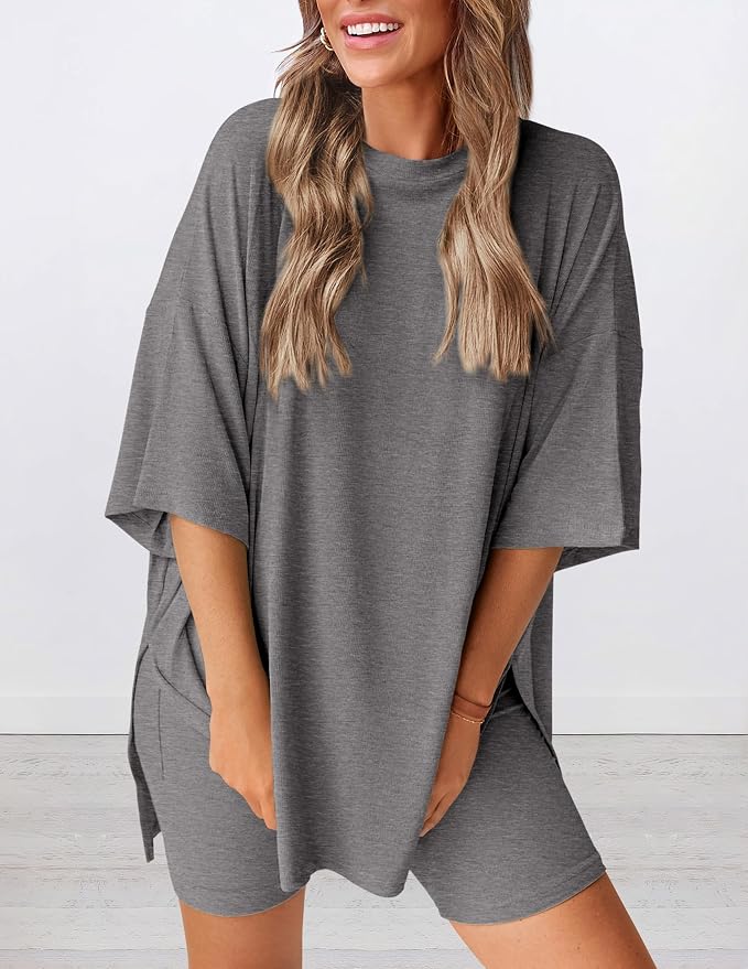 PRETTYGARDEN Women 2 Piece Lounge Set 2026 Summer Casual Oversized Shirts Biker Shorts Matching Airport Travel Outfit Clothes - Image 3