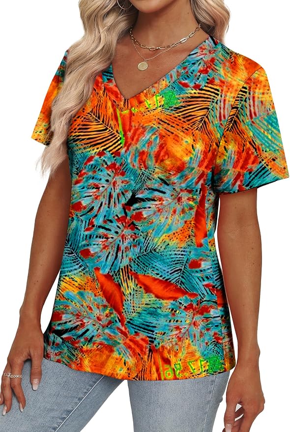 Alaroo Womens Summer Tops 2026 V Neck Short Sleeve Shirts Trendy Dressy Casual Vacation Outfits Printed - Image 3