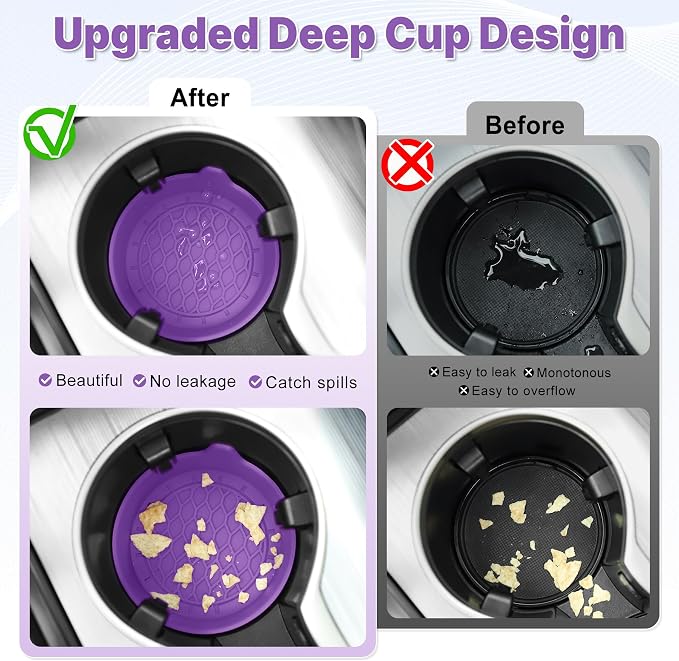 SINGARO Car Cup Holder Coaster, Silicone Cup Holder Insert, Universal Non-Slip Cup Holders, Car Accessories Interior for Women and Man 4 Pack Light Purple - Image 2