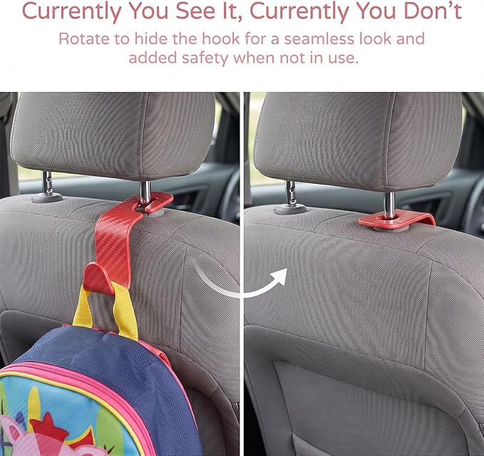 4PCS Car Seat Headrest Hooks, Auto Back Seat Hanger Holder, Durable Stylish Vehicle Organizer Universal Car Interior Accessories, Storage Hooks for Purses, Bags, Clothes (Carbon Fiber/Red) - Image 5
