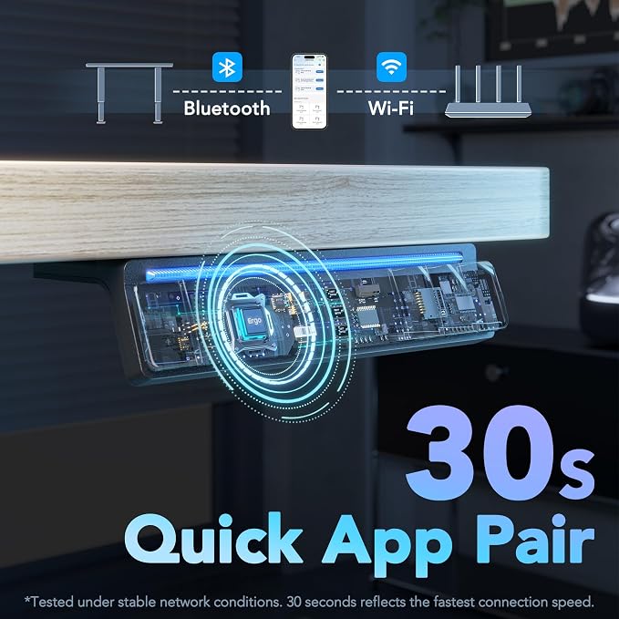 HUANUO One-Piece AI-Powered Electric Standing Desk, Smart APP, Work with Alexa & Google, Adjustable Height, 3 Memory Settings, Sedentary Reminder, Ergonomic Sit-Stand Desk, 32-inch, Light Walnut - Image 7