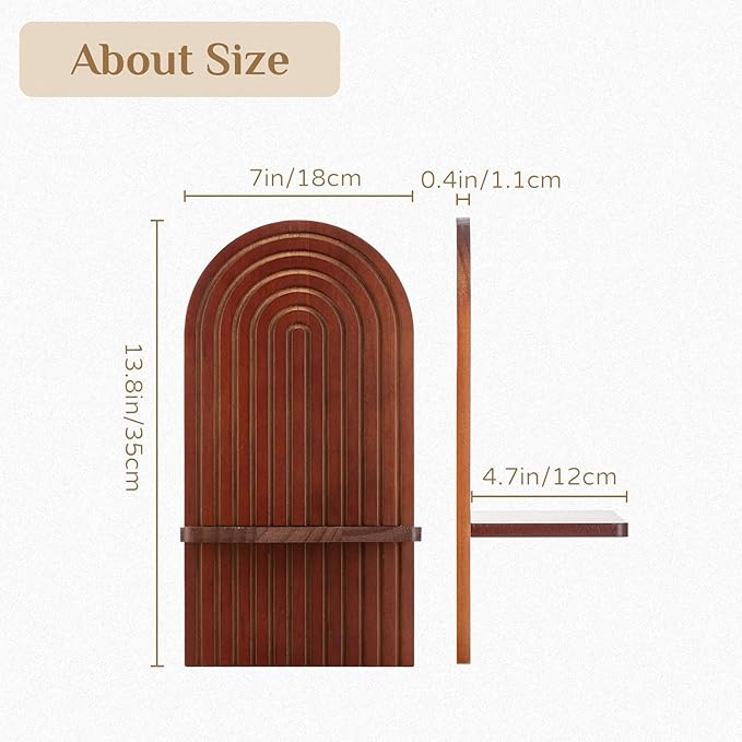 Mid Century Modern Walnut Wall Candle Holder Set of 2 | 3D Arch Candle Sconces, MCM Decor, Wooden Minimalist Shelf, for Plants or Pillars, for Living Room Fireplace - Image 2