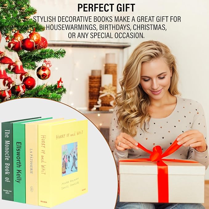 PROBENEX 4 Pcs Decorative Books | Faux Neutral Coffee Table & Shelf Decor | Warm Organic Look for Living Room, Office and Entryway - Not Real, Tool-Free 2-Min Setup - Image 6