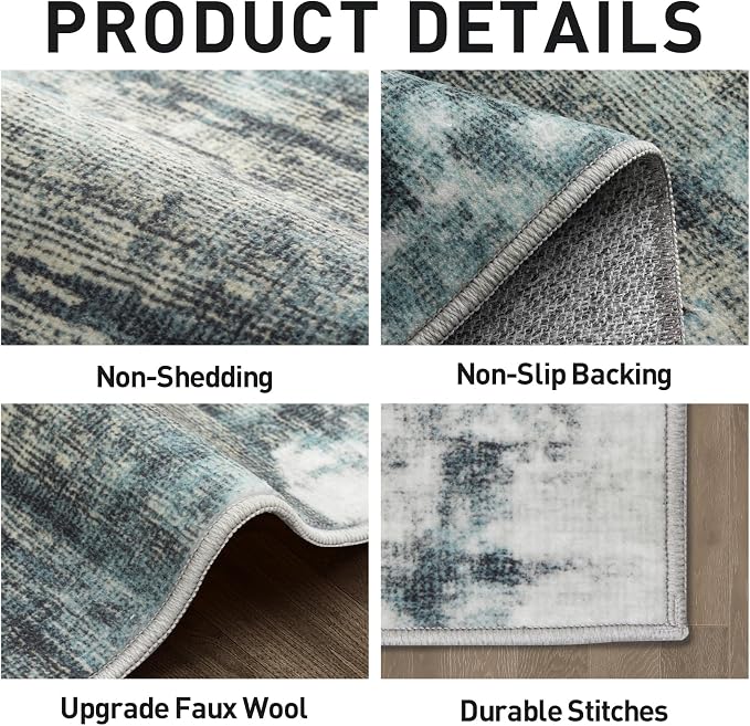 8x10 Area Rugs Washable Rug: Large Modern Abstract Living Room Rug Soft Anti-Skid Thin Carpet Indoor Floor Non-Shedding Carpets for Bedroom Dining Room Farmhouse Nursery Home Office Green Multi - Image 5