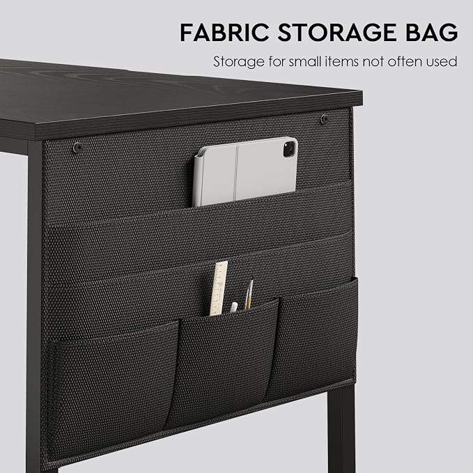 Maihail Small Desk with Drawers, Office Desk with Storage Shelves, Black | 40 Inch Desktop, Metal Frame, 3 Fabric Drawers, Storage Shelves, Computer & Writing Desk, Office Gaming Workstation - Image 7
