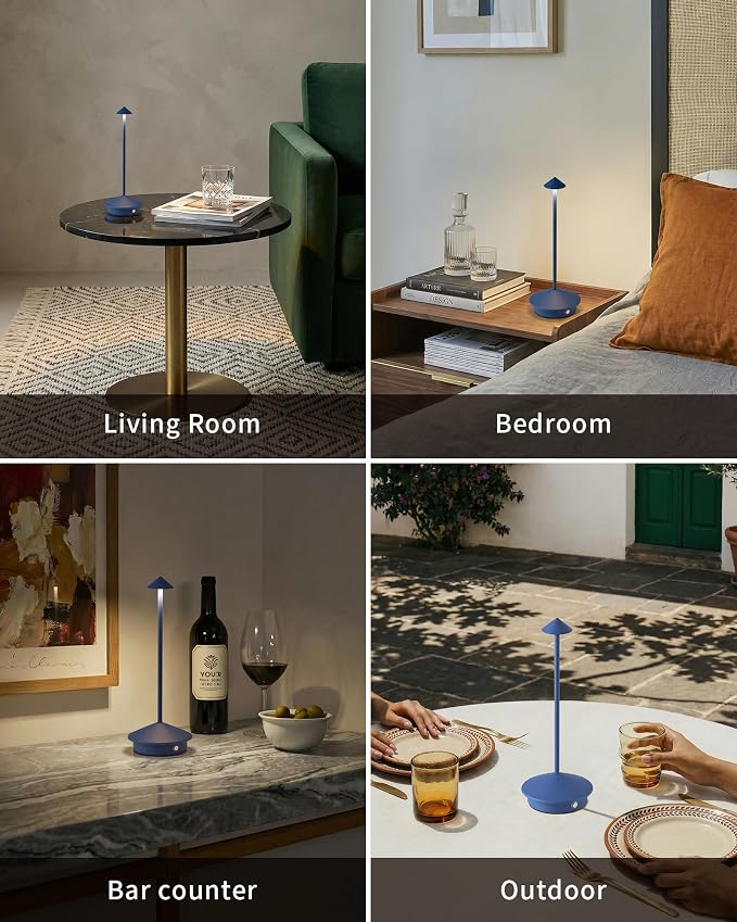 Modern Cordless Table Lamp Set of 2, Blue Portable LED Desk Lamps | 4000mAh, Rechargeable, Battery Operated Lighting for Bedroom, Dining Room, Restaurant, Coffee Shop, Camping, Night Light - Image 6